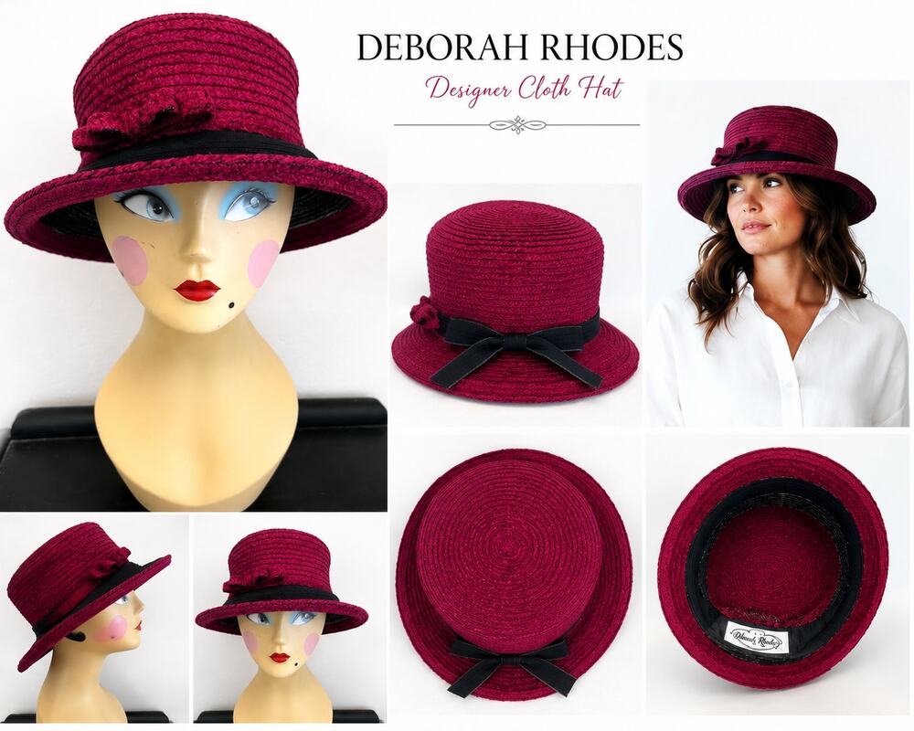 Deborah Rhodes Designer Wide Brim Hat Magenta Pink Black Trim Resort Church Hat